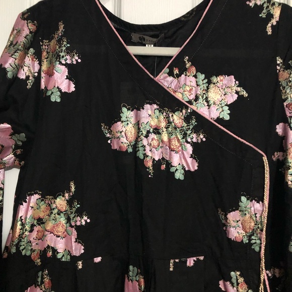 Garnet clothing NWT Floral Black and Pink Dress tassel high low cotton medium - Picture 2 of 12